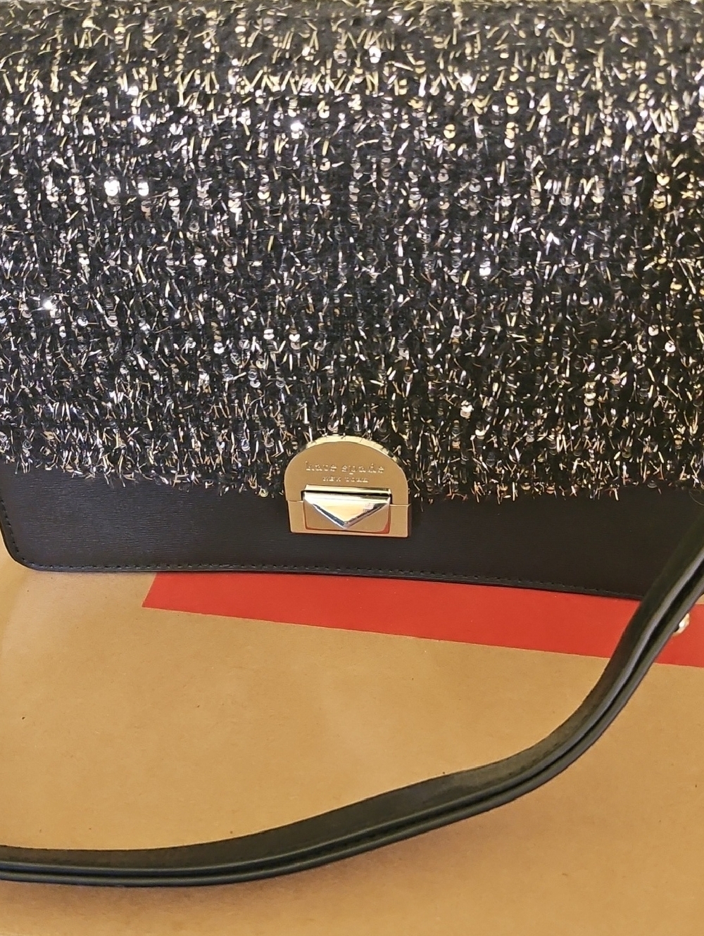 kate spade Black and Silver Tweed Shoulder Bag with Silver-Tone Clasp